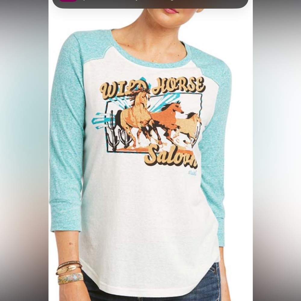 50%offw❤️ Ariat Wild Horse Saloon Womens 3/4 Sleeve Shirt S 55